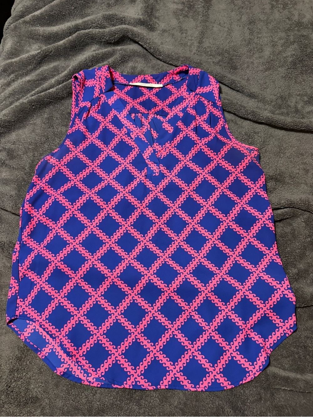41 Hawthorn Navy and Pink Lattice Print Sleeveless Top - Picture 2 of 4